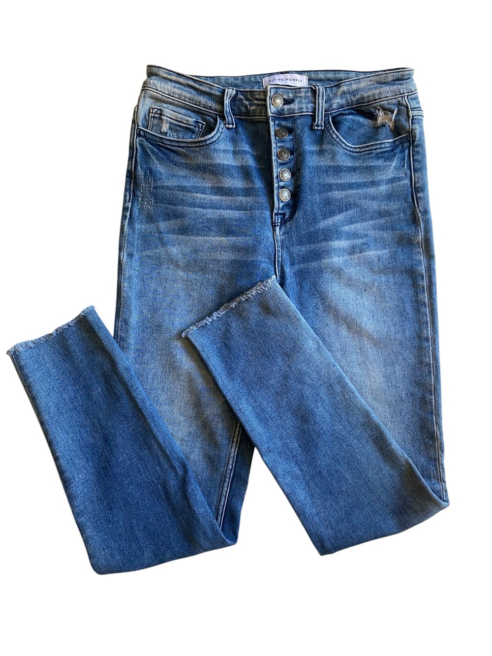 Flying Monkey Women’s High-Rise Button-Up Fly Distressed Skinny Jean Sz 28